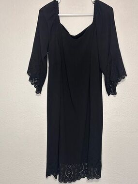 Signature by Robbie Bee Black Eyelet-Trim Flare Sleeve Midi Dress size 14W